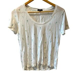 Rails Luna White Watercolor Cactus‎ Linen Blend Scoop Neck Tee Size Small